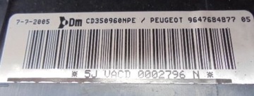 PEUGEOT 1007 AIRBAG ULOŽENÍ KOLENO 9647684877