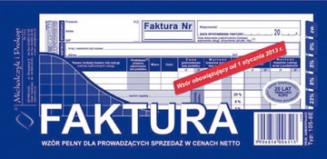 Faktura wzór pełny w cenach netto oryginał + 1 kopia 1/3A4 80 kartek 105-8E