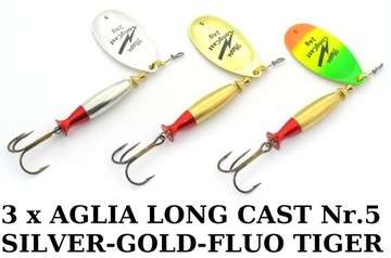 3 x MEPPS AGLIA LONG CAST № 5 SILVER GOLD F.TIGER