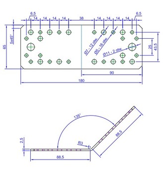 KLR3 РАВНОУГЛОВЫЙ КРОНШТЕЙН 135° 90x90x65