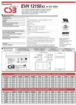 Аккумулятор CSB EVH 12 В/15 Ач ЭЛЕКТРИЧЕСКИЙ ВЕЛОСИПЕД-СКУТЕР.