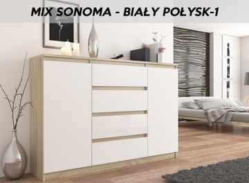 КОМОД 140 ШКАФ С 4 ЯЩИКАМИ ПОЛКИ Sonoma MIX GLOSS