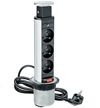 фото ориг. №1, Gtv desktop extension cord recessed 60mm, 3x nest grounded (silvery