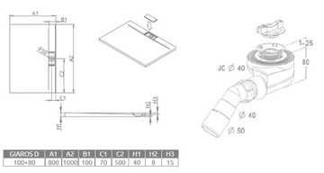 RADAWAY BRODZIK PROSTOKĄTNY GIAROS D 100x80+SYFON