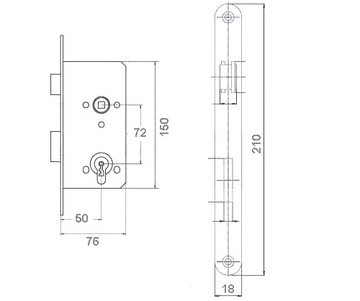 Замок врезной 72/50 с лицевой вставкой 18мм, тип цилиндра MAGMET MAG-MET