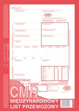 CMR międzynarodowy list przewozowy numerowany oryginał + 4 kopie A4 800-2N