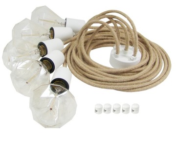 LAMPA WISZĄCA SUFITOWA PAJĄK 5 BIAŁA Z JUTĄ