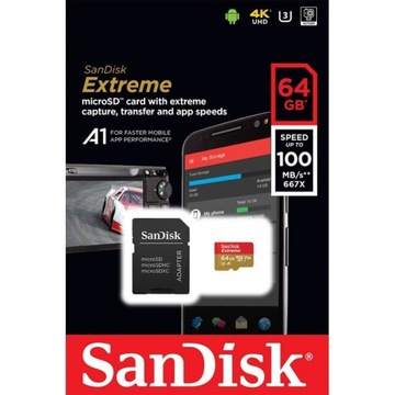 SANDISK EXTREME microSDXC 64GB 100/90 MB/sA1V30 4K