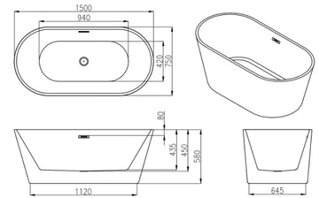 MEXEN FLAVIA ОТДЕЛЬНО СТОЯЩАЯ ВАННА 170 x 80 + АККУМУЛЯТОРНАЯ БАТАРЕЯ