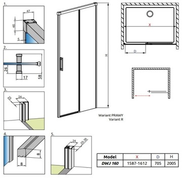 RADAWAY Idea Black DWJ 160 дверь правая, прозрачная