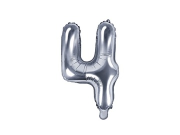 Balon foliowy CYFRA 4 srebrna, 35 cm