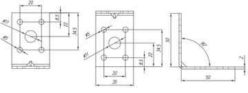 KPL5 KĄTOWNIK CIESIELSKI MONTAŻOWY Z PRZETŁOCZENIEM 50x50x35x2 20sztuk