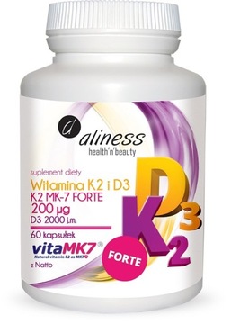 Witamina K2 MK-7 FORTE 200 ug z Natto D3 Aliness