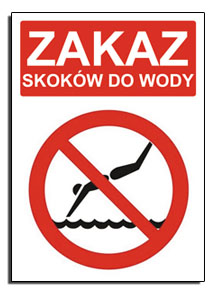 ZAKAZ skoków do WODY tabliczka nie skacz ZNAK tabliczka skakania