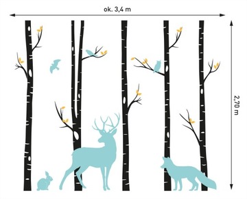 Наклейка на стену БЕРЕЗКА + животные 270 см!