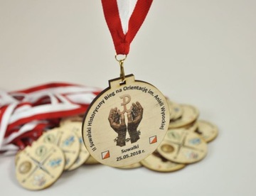 medal dwustronny nadruk UV + wstążka 8x8cm 50szt