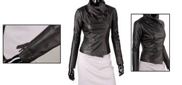 Dámska ľahká kožená bunda so širokým golierom DORJAN LEN017 L