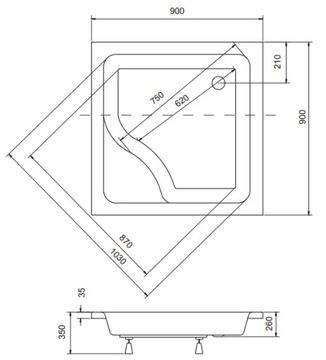 ДУШЕВОЙ ПОДДОН КВАДРАТНЫЙ ГЛУБОКИЙ 90x90x26+ SYF.CLICK-CLACK