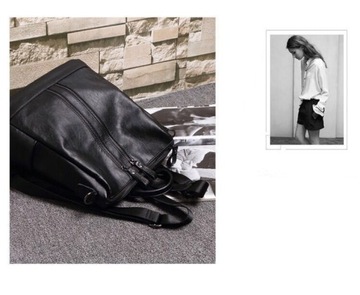 Čierny batoh taška 2v1 do školy dievčenská koža