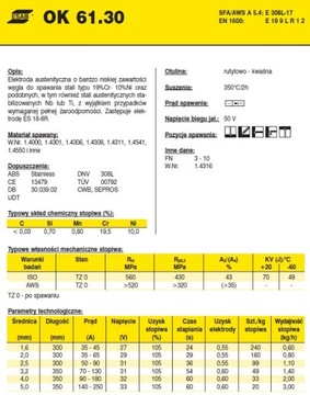 Электрод 308Л Эсаб ОК 61,30 5,0х350 1,7 кг