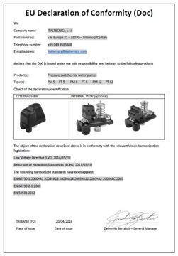 Гидрофорное реле давления PM5 230V Italtecn.