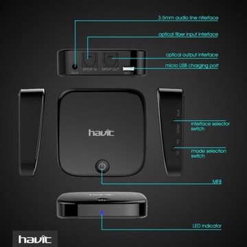 Nadajnik Odbiornik 2-w-1 HAVIT Mini Bluetooth 4.1