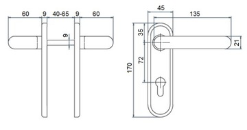 KLAMKI DO DRZWI PRZECIWPOŻAROWYCH 72MM czarna KPL