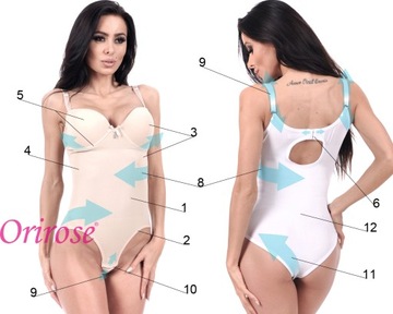 Orirose bezszwowe BODY mocno WYSZCZUPLAJĄCE MODELUJĄCE brzuch talię PUSH-UP