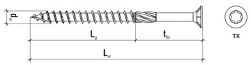 СТОЛЯРНЫЕ ВИНТЫ 10x380 TORX С КОНИЧЕСКОЙ ГОЛОВКОЙ 1 шт.