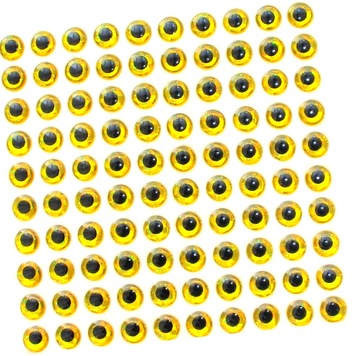 Oczy 3D Mocny Klej 6 mm.Wypukłe ZŁOTE 100 szt.