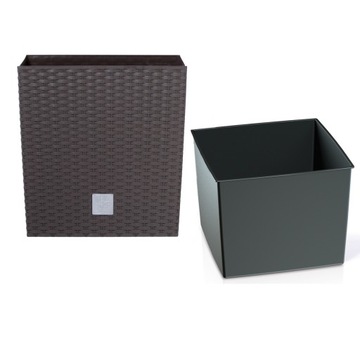 Doniczka Kwadratowa 26x26cm z wkładem Rattan DRTS