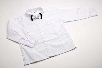 KOSZULA CHŁOPIĘCA BIAŁA Z DŁUGIM RĘKAWEM I MUSZKĄ DO SZKOŁY ELEGANCKA 152