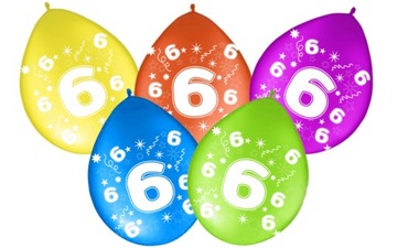 Balony Cyfra 6 SZEŚĆ Urodziny Party Balon 5 szt.