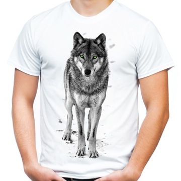 Koszulka biała z wilkiem wilk t-shirt wolf - L- HQ