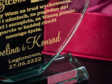 Podziękowania dla rodziców SERCE 20cm ZŁOTO GRAWER