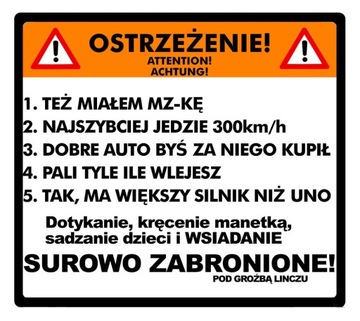 Motonaklejka: nie siadać! Siadanie zabronione!