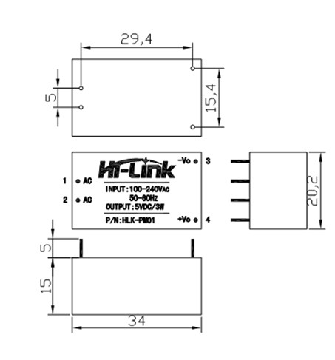 Zasilacz 240V / Vout 3.3V 3W HLK-PM03 AC/DC