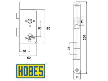 HOBES ZAMEK DRZWIOWY WPUSZCZANY 90/40 NA KLUCZ