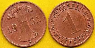 NIEMCY 1 Reichspfennig 1931 r. E