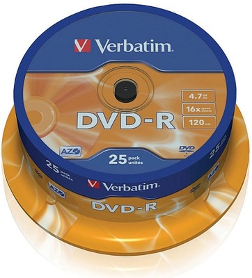 Płyty VERBATIM DVD-R 4,7GB x16 Cake 25 Niezawodne