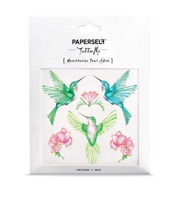 Paperself tatuaż zmywalny kolibry kolorowe wzory ptaki