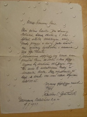 Stanisław Ostoja - Chrostowski List 1933 RĘKOPIS