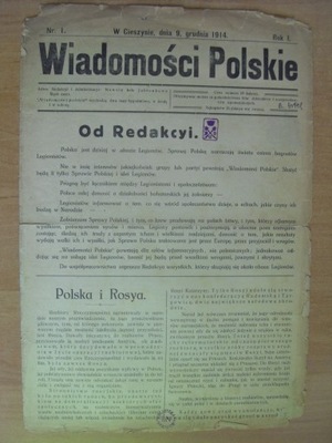 WIADOMOŚCI POLSKIE 1914 NUMER 1 LEGJONY Piłsudski