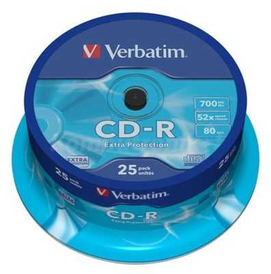 PŁYTA CD-R VERBATIM, 700MB, PRĘDKOŚĆ 52X, CAKE, 25