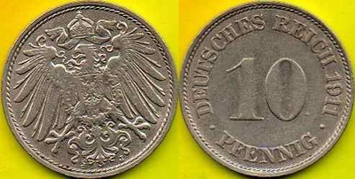NIEMCY 10 Pfennig 1911 r. J