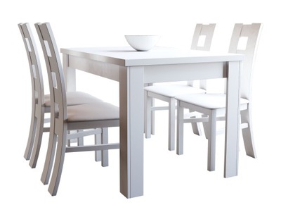 Stół 80/120/165 + 4 białe krzesła
