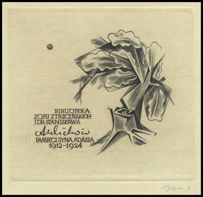 Jakubowski 1962 Exlibris C2 Dąb Drzewo 157