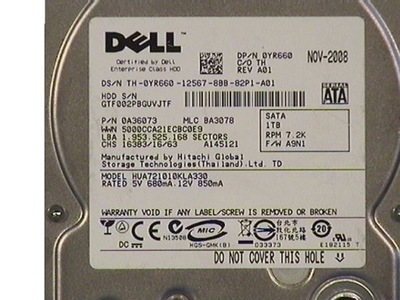 Dysk HDD 1000GB DELL HUA721010KLA330 uszkodzony