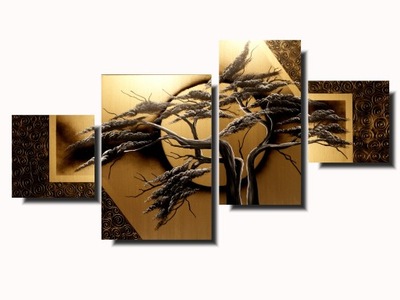 Obraz ręcznie malowany na płótnie "Złoty bonsai" obraz z drzewem