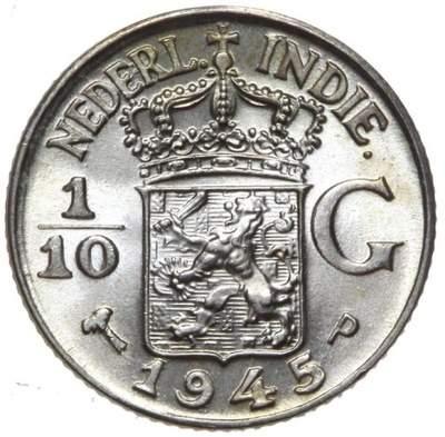 Indie Holenderskie - moneta - 1/10 Guldena 1945 P - SREBRO - MENNICZA UNC